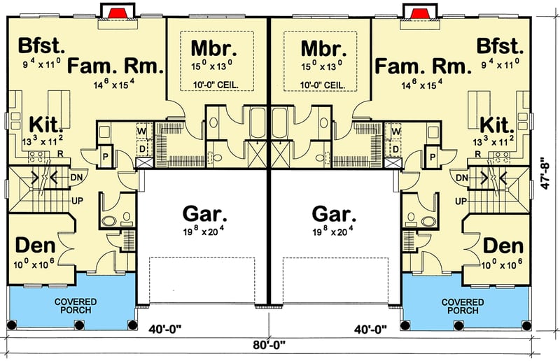 Plan 41858DB: Duplex House Plan with European Styling - Floor Plan - Main Level - European
