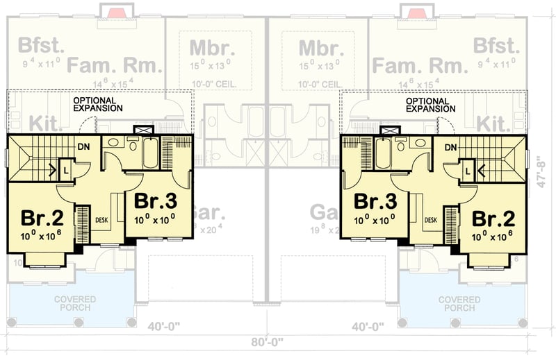 Plan 41858DB: Duplex House Plan with European Styling - Floor Plan - 2nd Floor - European