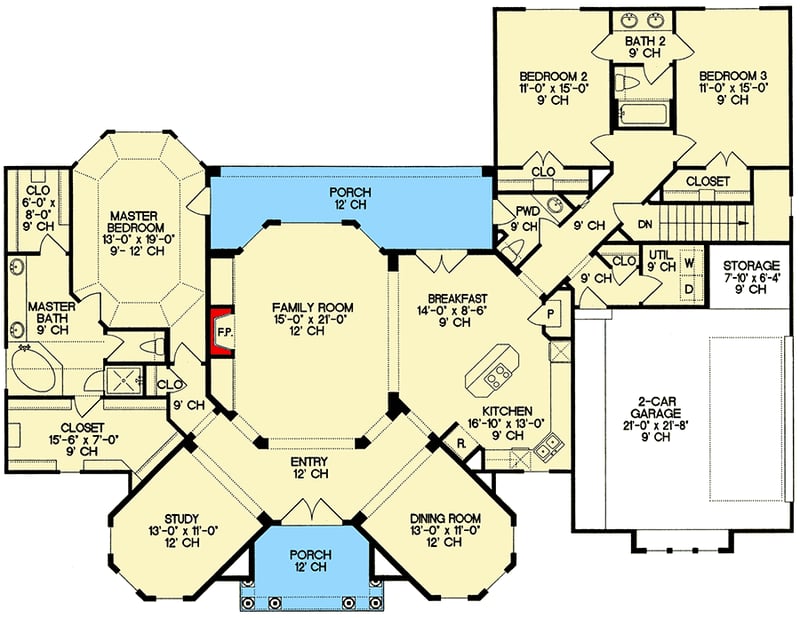 Plan 4187DB: One-Story Villa With Private Master Suite - Floor Plan - Main Level - Traditional