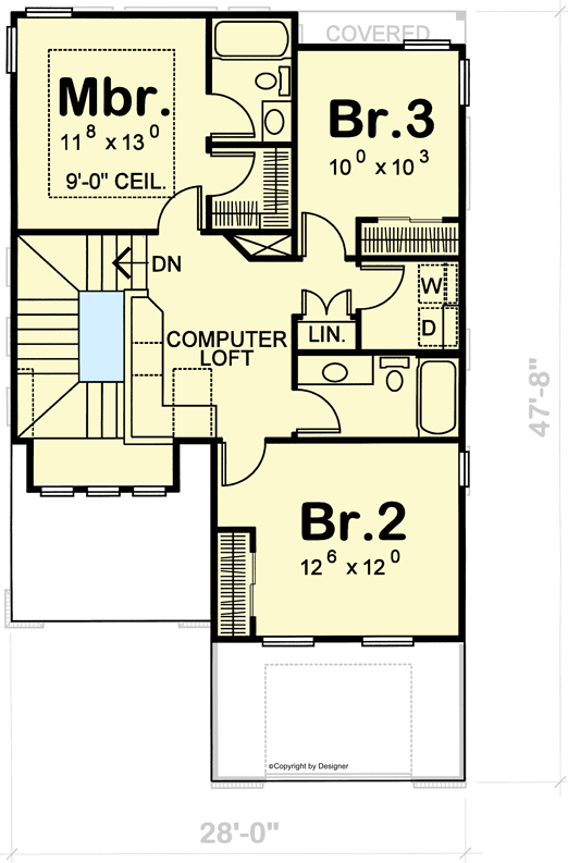 Plan 41874DB: Craftsman Home Plan with Upstairs Flex Loft - Floor Plan - 2nd Floor - Craftsman, Traditional