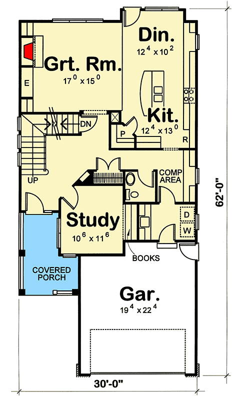 Plan 41890DB: Narrow Lot Charmer - Floor Plan - Main Level - Cottage, Country