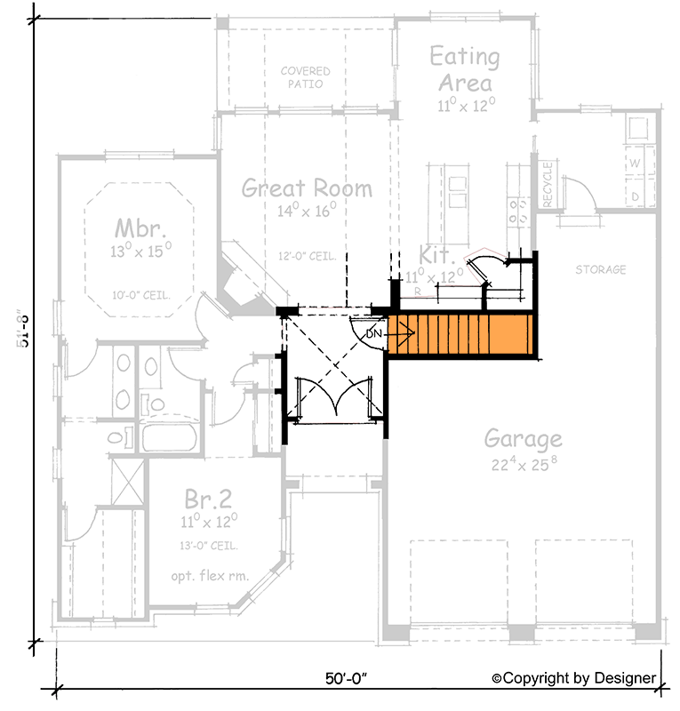 Plan 41997DB: Charming European Style House Plan with 2 Beds and 659 Sq Ft Garage - Floor Plan - Basement Stairs Location - European, Southern, Traditional