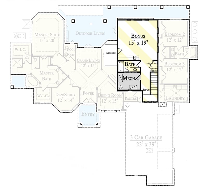 Plan 42028MJ: Spanish-Style House Plan with Great Outdoor Living Space and Bonus Expansion - Floor Plan - 2nd Floor - European, Florida-Style, Mediterranean, Spanish