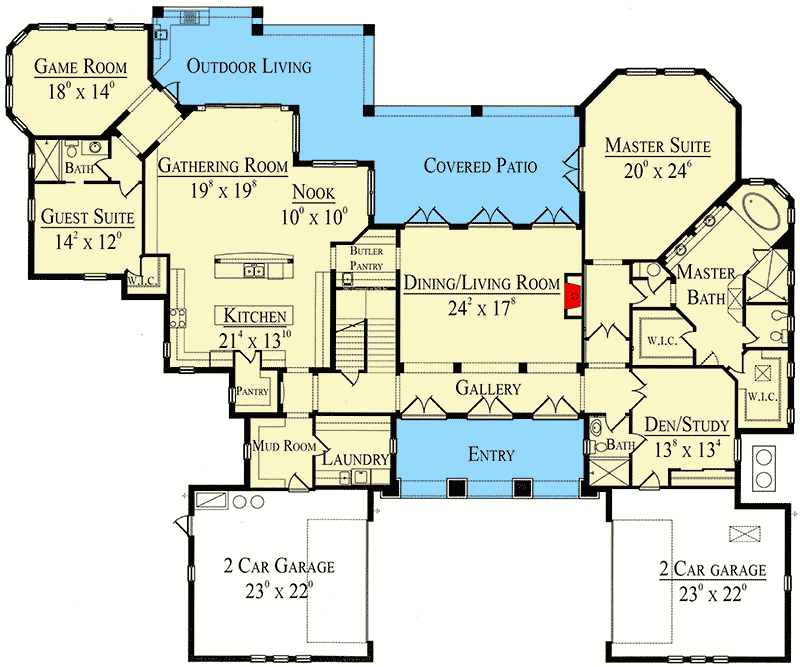 Plan 42045MJ: Mediterranean Elegance - Floor Plan - Main Level - Florida-Style, Mediterranean, Spanish