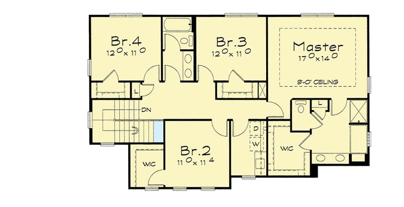 Plan 42186DB: 4-Bed House Plan with Covered Entry Porch - Floor Plan - 2nd Floor - Craftsman, Northwest