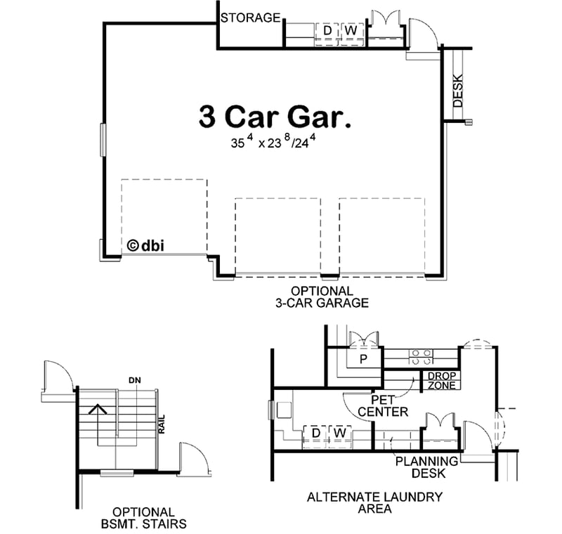 Plan 42207DB: Charming Craftsman Ranch House Plan with 2 Bedrooms and Flex Space - Floor Plan - Optional - Craftsman, Ranch