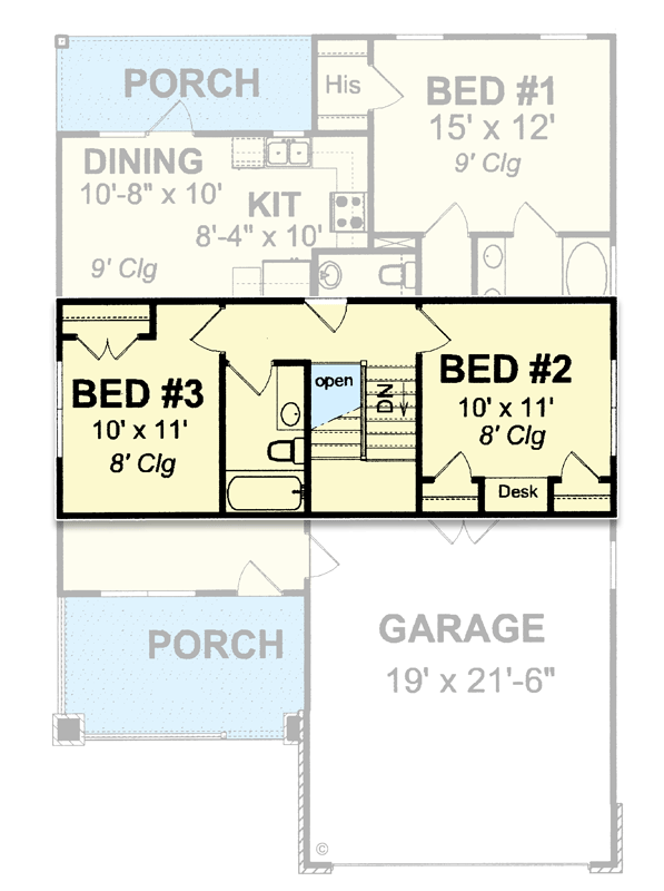 Plan 42231WM: Simple 3-Bed Cottage House Plan with Open Floor Plan - 1460 Sq Ft - Floor Plan - 2nd Floor - Cottage, Country, Craftsman