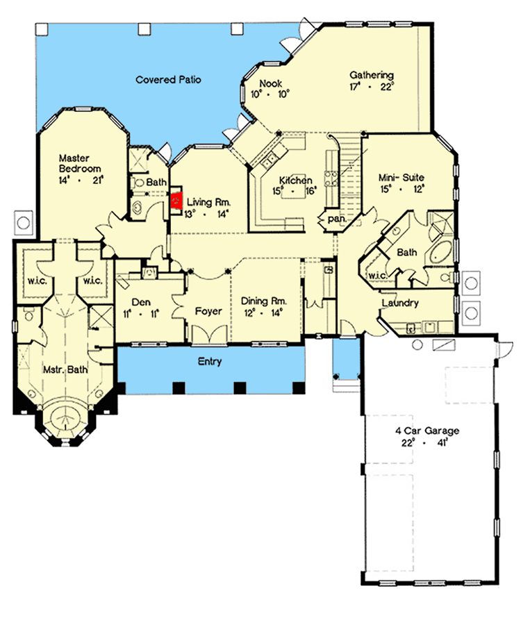 Plan 4225MJ: Double Balcony Beauty - Floor Plan - Main Level - European, Florida-Style, Mediterranean