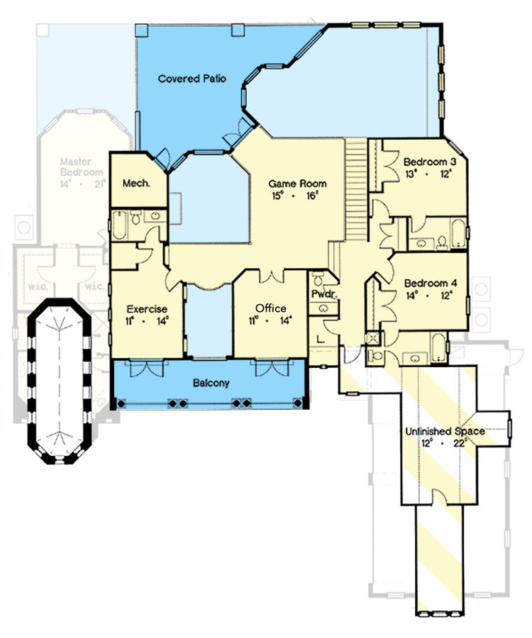 Plan 4225MJ: Double Balcony Beauty - Floor Plan - 2nd Floor - European, Florida-Style, Mediterranean