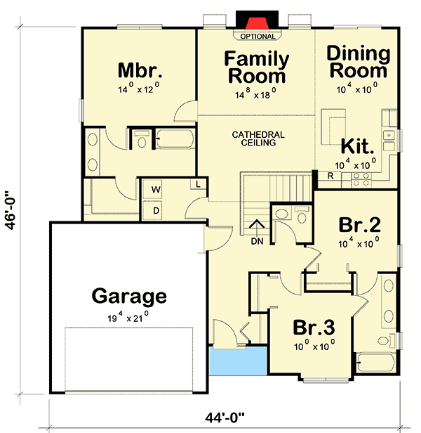 Plan 42327DB: Ranch House Plan with Cathedral Family Room - Floor Plan - Main Level - Ranch, Traditional
