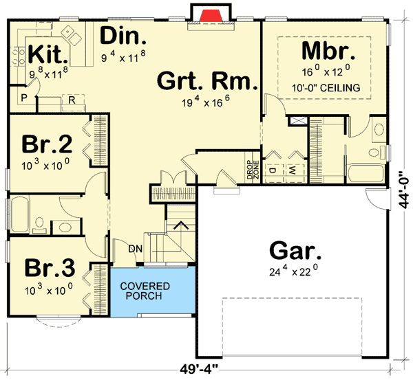 Plan 42336DB: 3 Bed House Plan with Split Bedroom Layout - 1335 Sq Ft - Floor Plan - Main Level - Traditional