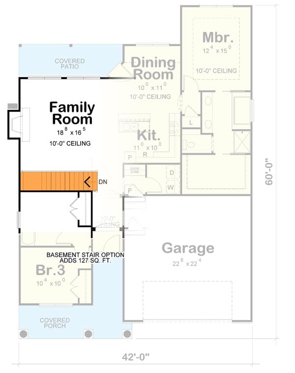 Plan 42359DB: Craftsman Cottage House Plan with Many Options - 1452 Sq Ft - Floor Plan - Optional Basement - Stair Location - Cottage, Country, Craftsman, Northwest, Traditional