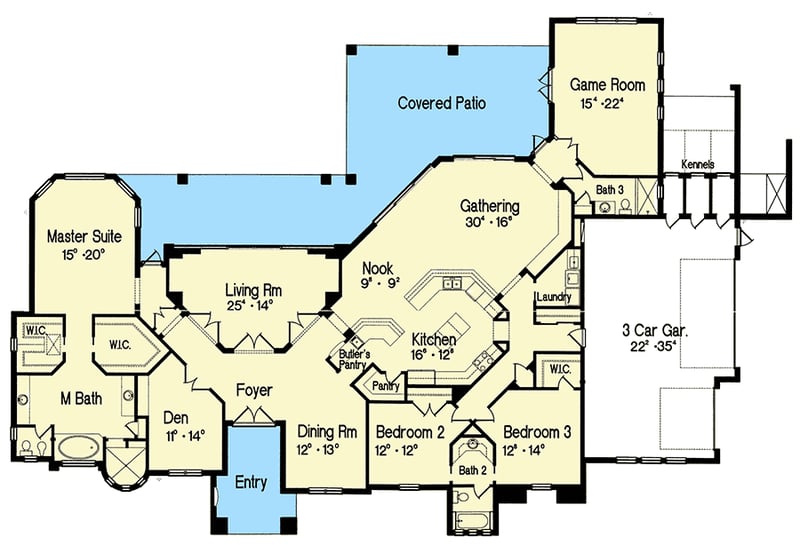 Plan 4296MJ: Impressive Mediterranean Home Plan - Floor Plan - Main Level - European, Mediterranean, Spanish