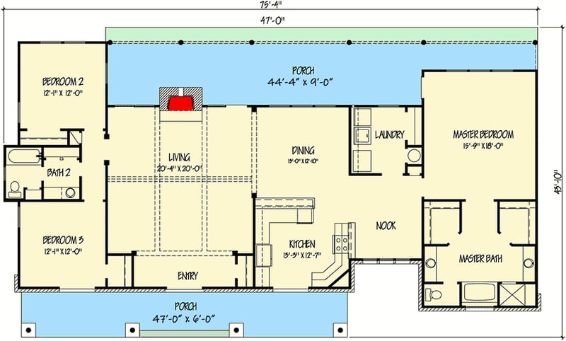 Plan 46016HC: Hill Country Home Plan with Front and Rear Porches - Floor Plan - Main Level - Country, Hill Country, Ranch, Rustic