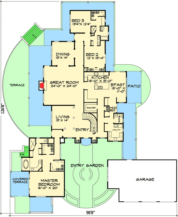 Plan 46024HC: Courtyard Entry Garden - Floor Plan - Main Level - European, Mediterranean, Tuscan