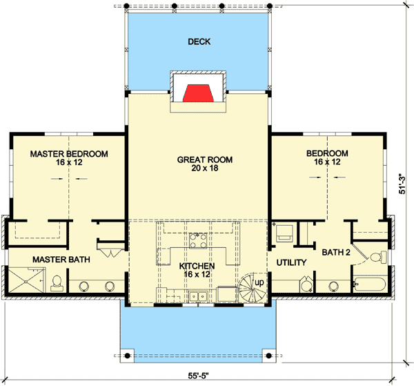 Plan 46059HC: Striking Hill Country Vacation Retreat - Floor Plan - Main Level - Barndominium, Hill Country, Mountain, Vacation