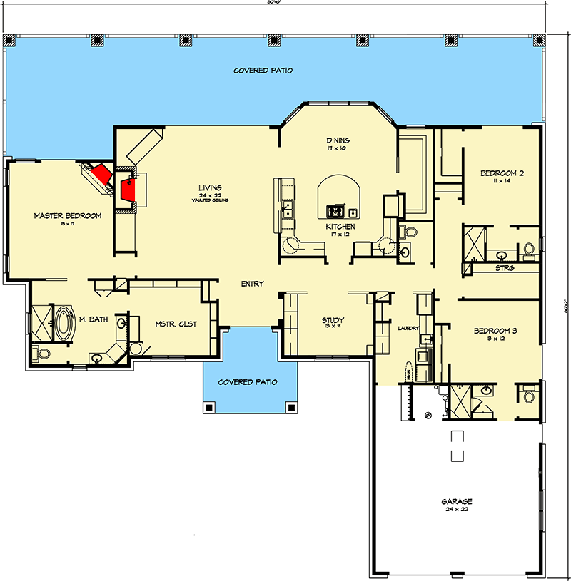 Plan 46067HC: Hill Country House Plan with Huge Porch - Floor Plan - Main Level - Cottage, Craftsman, Hill Country, Ranch, Vacation