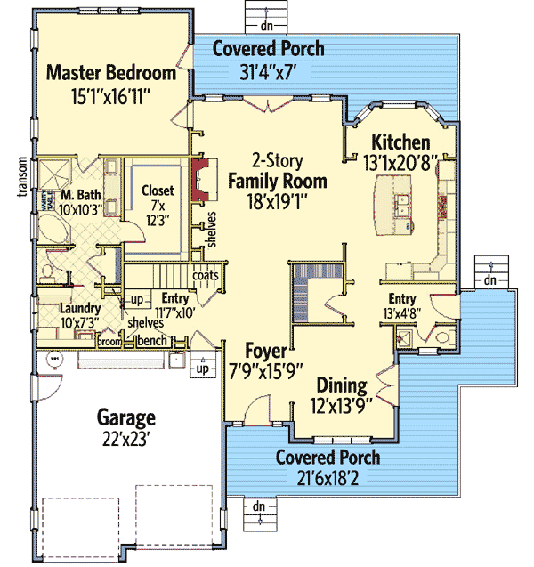 Plan 46226LA: Beautiful Farmhouse Home with Wrap-Around Porch - Floor Plan - Main Level - Country, Farmhouse, Traditional