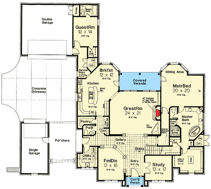 Plan 48014FM: Private Parking Courtyard Home Plan - Floor Plan - Main Level - European, French Country