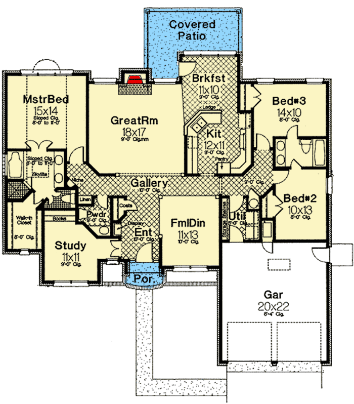 Plan 48068FM: 3 Bedroom House Plan with Optional 4th - Floor Plan - Main Level - Traditional