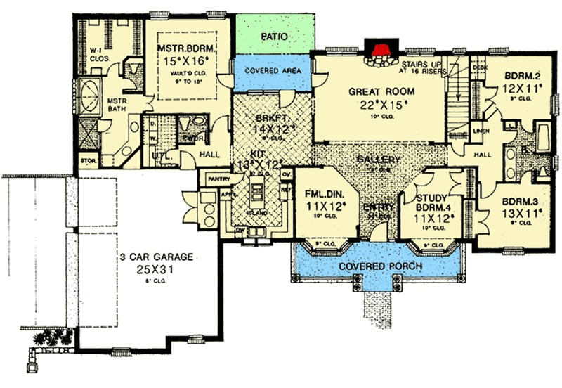 Plan 48081FM: 4 Bedroom Home Plan with Options - Floor Plan - Main Level - Country