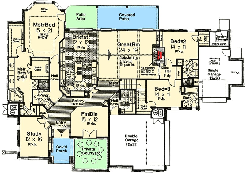 Plan 48245FM: Spacious One Level Home Plan - Floor Plan - Main Level - European, French Country, Traditional