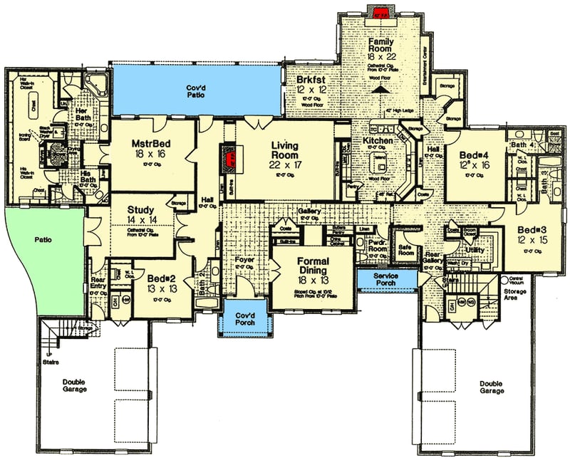 Plan 48264FM: 4 Bedrooms with Expansion Possibilities - Floor Plan - Main Level - European, French Country