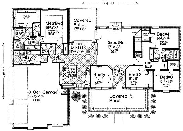 Plan 48277FM: 4 Bedroom Home Plan with Attractive Lines - Floor Plan - Main Level - European, Southern, Traditional