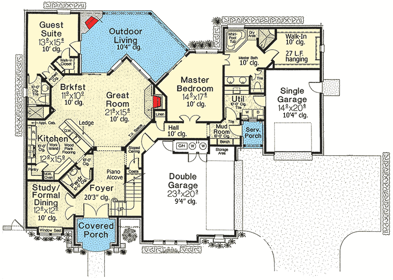 Plan 48333FM: Two-Story Home Plan with Elegant Foyer - Floor Plan - Main Level - European, French Country