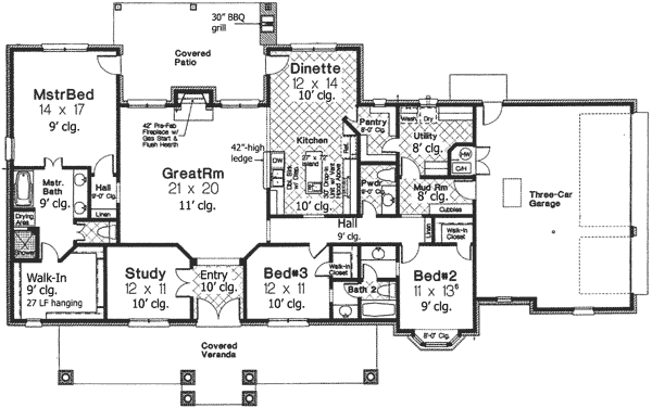 Plan 48353FM: Southern Style with Alternates - Floor Plan - Main Level - Country, Southern