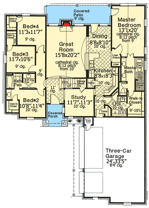 Plan 48420FM: European Country Home Plan - Floor Plan - Main Level - European, French Country