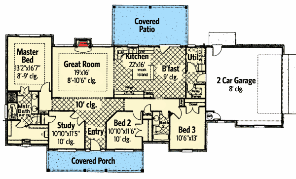 Plan 48451FM: 3 Bedroom Southern Country House Plan - Floor Plan - Main Level - Country, Southern, Traditional