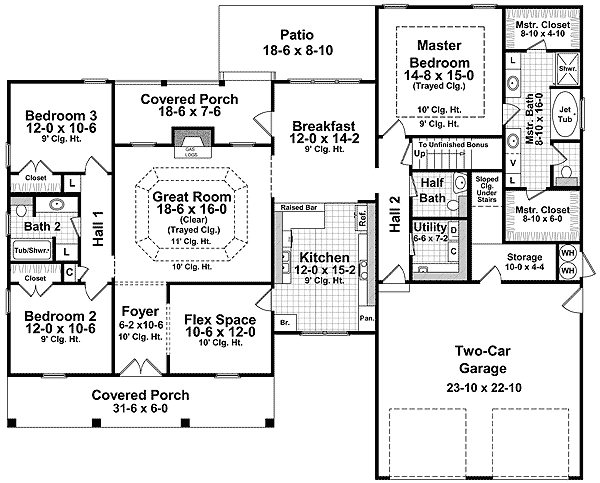 Plan 51019MM: Unique Dormered Design - Floor Plan - Main Level - Southern