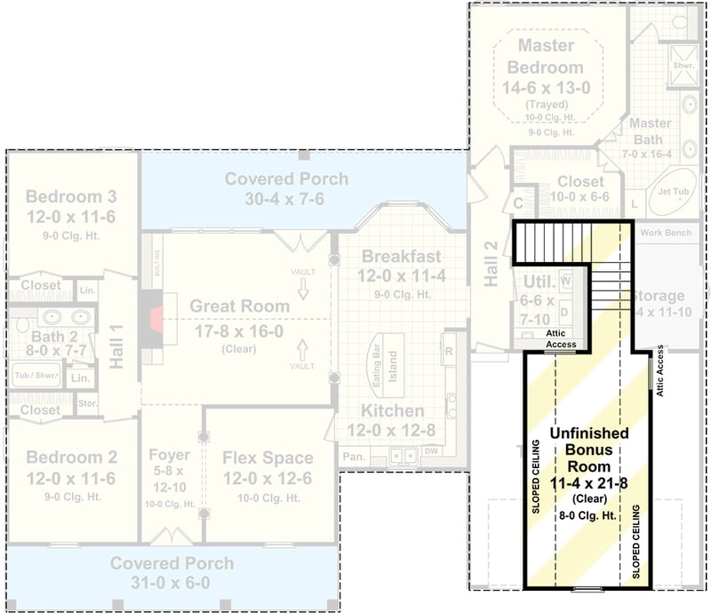 Plan 51052MM: Inviting Southern Country Styling - Floor Plan - Bonus - Southern