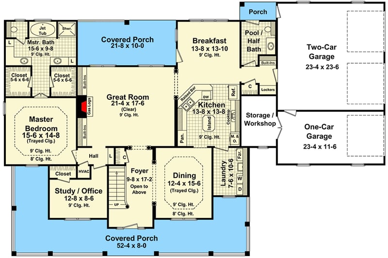 Plan 51059MM: Country Beauty with Wraparound Porch - Floor Plan - Main Level - Country, Farmhouse, Traditional