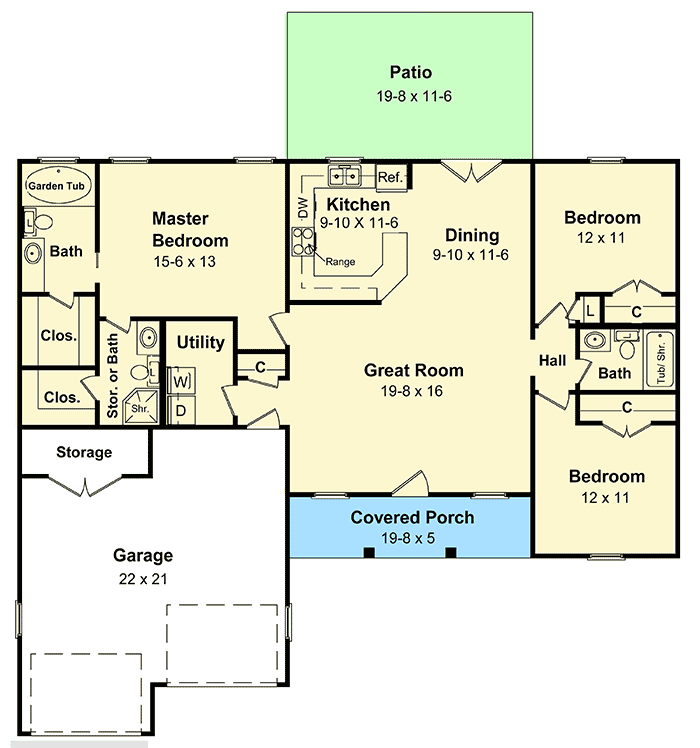 Plan 5107MM: Easy to Build House Plan in Many Versions - 1426 Sq Ft - Floor Plan - Main Level - Country