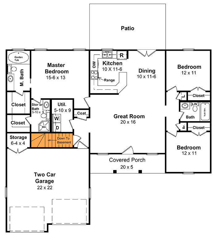 Plan 5107MM: Easy to Build House Plan in Many Versions - 1426 Sq Ft - Floor Plan - Basement Option - Country