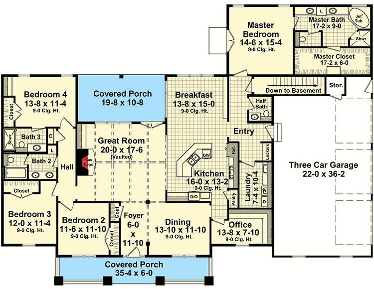 Plan 51168MM: 4 Bed Craftsman with Gabled Porch - Floor Plan - Main Level - Craftsman, Northwest
