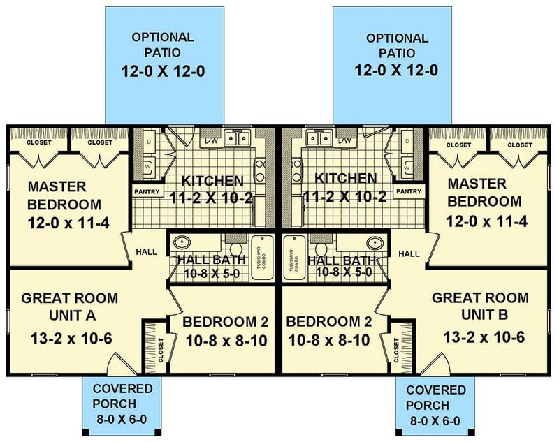 Plan 51176MM: Duplex with Matching Layouts - Floor Plan - Main Level