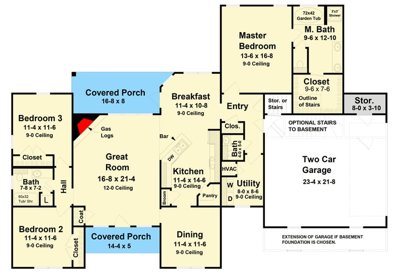 Plan 5121MM: Beautiful Split Bedroom House Plan - Floor Plan - Main Level - Country, Ranch, Southern, Traditional