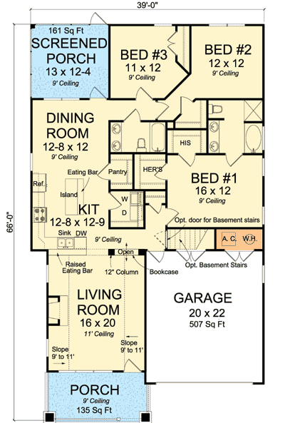 Plan 52210WM: Narrow Lot Home Plan Lives Large - Floor Plan - Main Level - Cottage, Northwest, Ranch