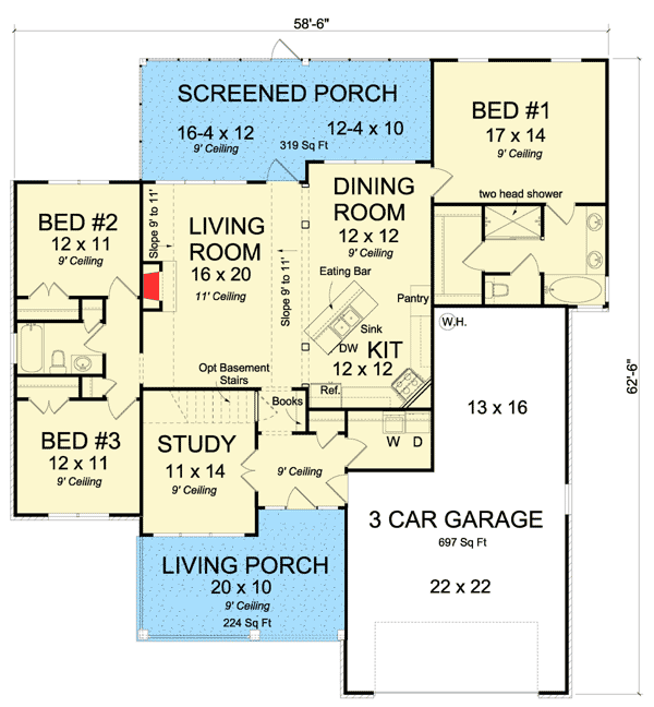 Plan 52221WM: Two Porches