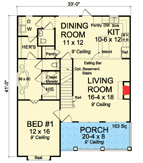 Plan 52233WM: Country Home Plan with First Floor Master and 3 Bedrooms - 1597 Sq Ft - Floor Plan - Main Level - Country, Farmhouse, Traditional