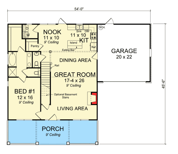 Plan 52248WM: Bungalow with Terrific Open Living Space - Floor Plan - Main Level - Bungalow, Cottage, Country