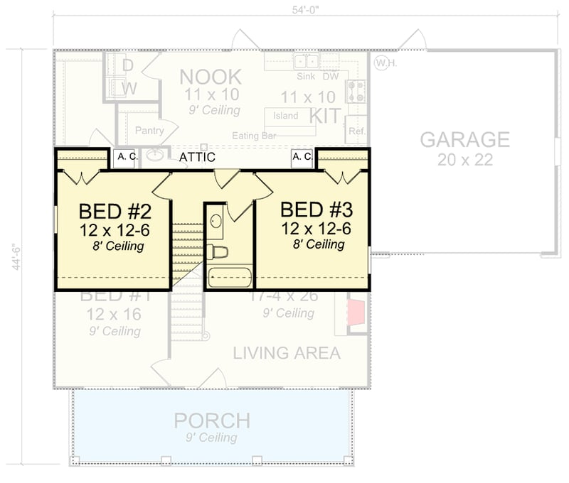 Plan 52252WM: 3 Bed Bungalow with Attached 2-Car Garage - 1717 Sq Ft - Floor Plan - 2nd Floor - Bungalow, Cottage, Country