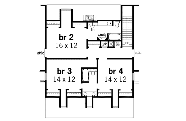 Plan 55067BR: Symmetrical Creole - Floor Plan - 2nd Floor - Country, Southern, Traditional