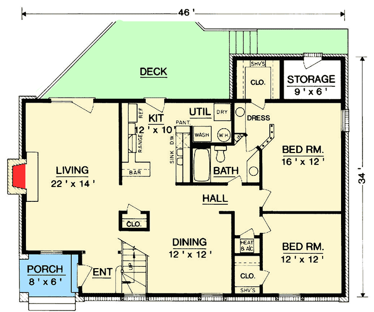 Plan 55166BR: Home Plan to Build in Stages - Floor Plan - Main Level - Cottage, Country