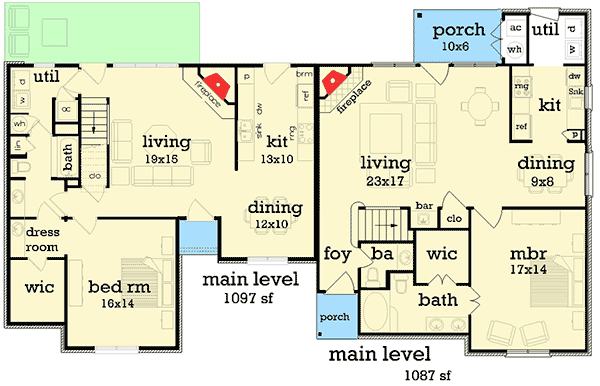 Plan 55170BR: Affordable Duplex House Plan - Floor Plan - Main Level