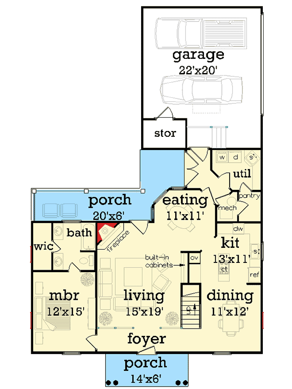Plan 55175BR: Budget Friendly - Floor Plan - Main Level - Cottage, Southern