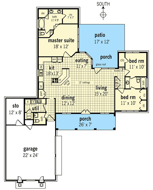 Plan 55181BR: Small 3 Bed Home Plan with Open Design - Floor Plan - Main Level - Country, Southern